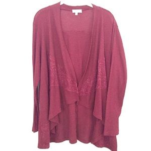 Symmetry Red Lace Drape Front Cardigan 2X